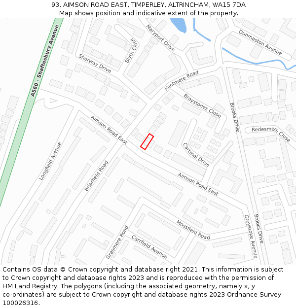 93, AIMSON ROAD EAST, TIMPERLEY, ALTRINCHAM, WA15 7DA: Location map and indicative extent of plot