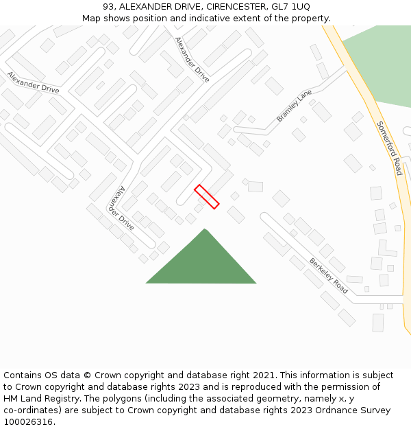 93, ALEXANDER DRIVE, CIRENCESTER, GL7 1UQ: Location map and indicative extent of plot