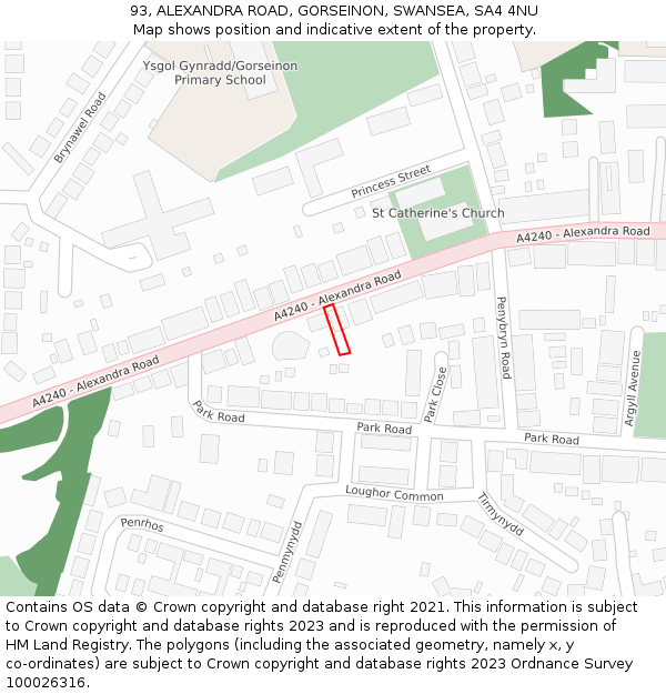 93, ALEXANDRA ROAD, GORSEINON, SWANSEA, SA4 4NU: Location map and indicative extent of plot