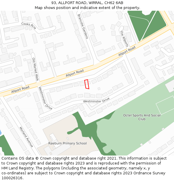 93, ALLPORT ROAD, WIRRAL, CH62 6AB: Location map and indicative extent of plot