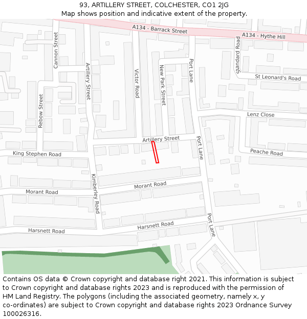 93, ARTILLERY STREET, COLCHESTER, CO1 2JG: Location map and indicative extent of plot