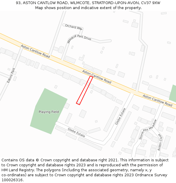 93, ASTON CANTLOW ROAD, WILMCOTE, STRATFORD-UPON-AVON, CV37 9XW: Location map and indicative extent of plot