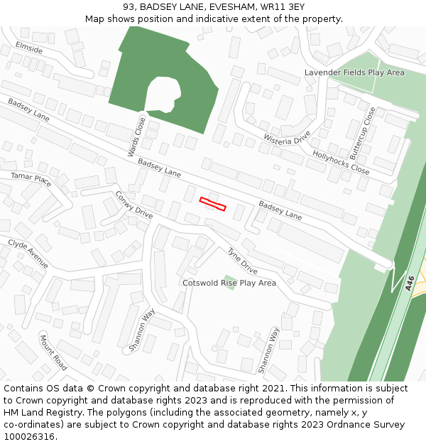 93, BADSEY LANE, EVESHAM, WR11 3EY: Location map and indicative extent of plot