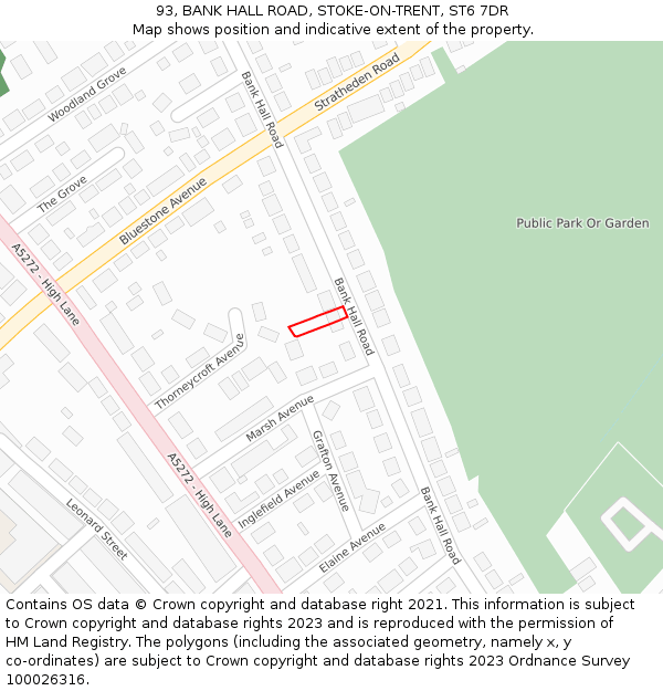 93, BANK HALL ROAD, STOKE-ON-TRENT, ST6 7DR: Location map and indicative extent of plot