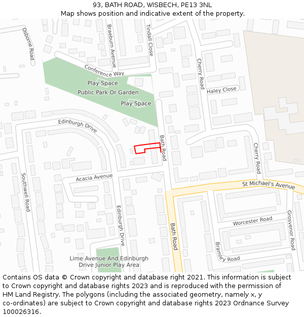 93, BATH ROAD, WISBECH, PE13 3NL: Location map and indicative extent of plot