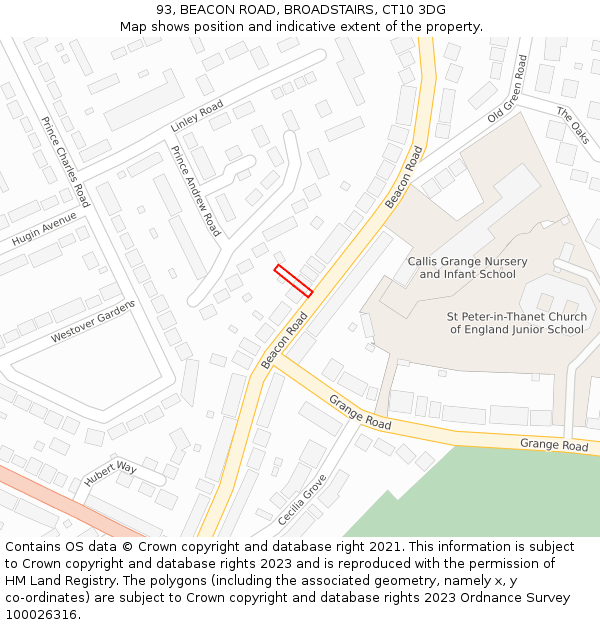 93, BEACON ROAD, BROADSTAIRS, CT10 3DG: Location map and indicative extent of plot