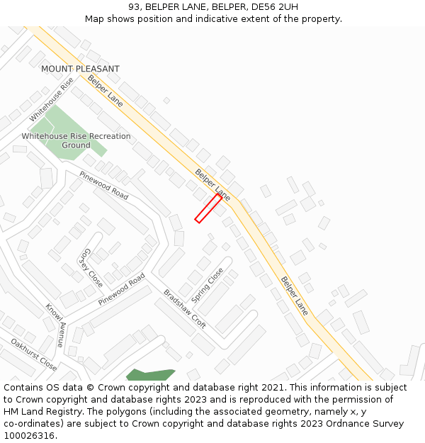 93, BELPER LANE, BELPER, DE56 2UH: Location map and indicative extent of plot