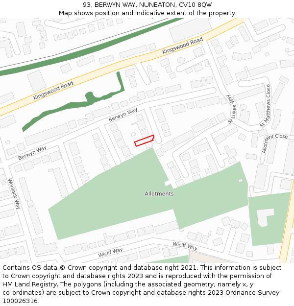 93, BERWYN WAY, NUNEATON, CV10 8QW: Location map and indicative extent of plot