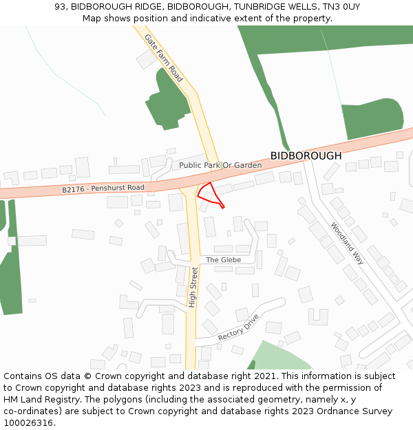 93, BIDBOROUGH RIDGE, BIDBOROUGH, TUNBRIDGE WELLS, TN3 0UY: Location map and indicative extent of plot