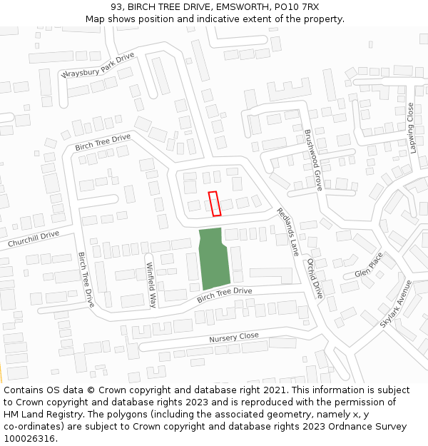93, BIRCH TREE DRIVE, EMSWORTH, PO10 7RX: Location map and indicative extent of plot
