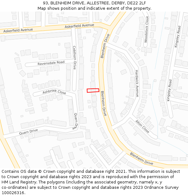 93, BLENHEIM DRIVE, ALLESTREE, DERBY, DE22 2LF: Location map and indicative extent of plot