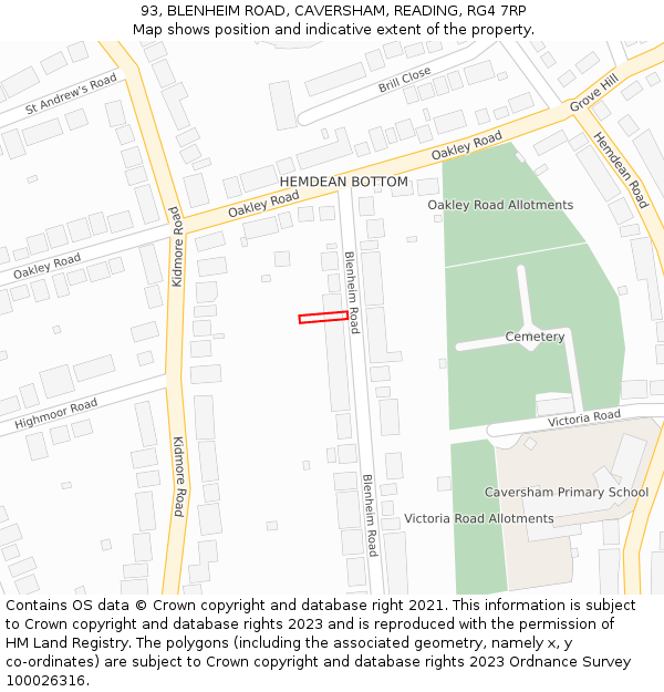 93, BLENHEIM ROAD, CAVERSHAM, READING, RG4 7RP: Location map and indicative extent of plot