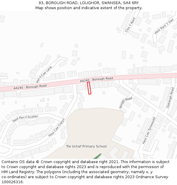 93, BOROUGH ROAD, LOUGHOR, SWANSEA, SA4 6RY: Location map and indicative extent of plot