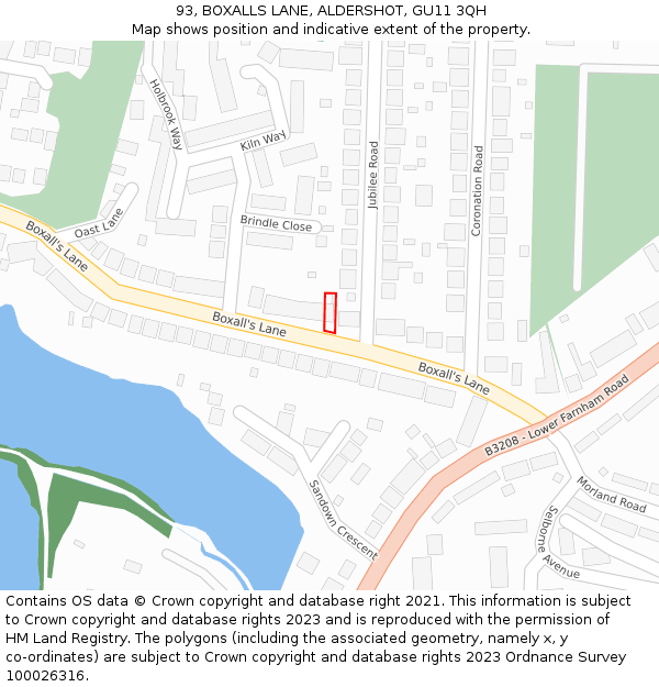 93, BOXALLS LANE, ALDERSHOT, GU11 3QH: Location map and indicative extent of plot