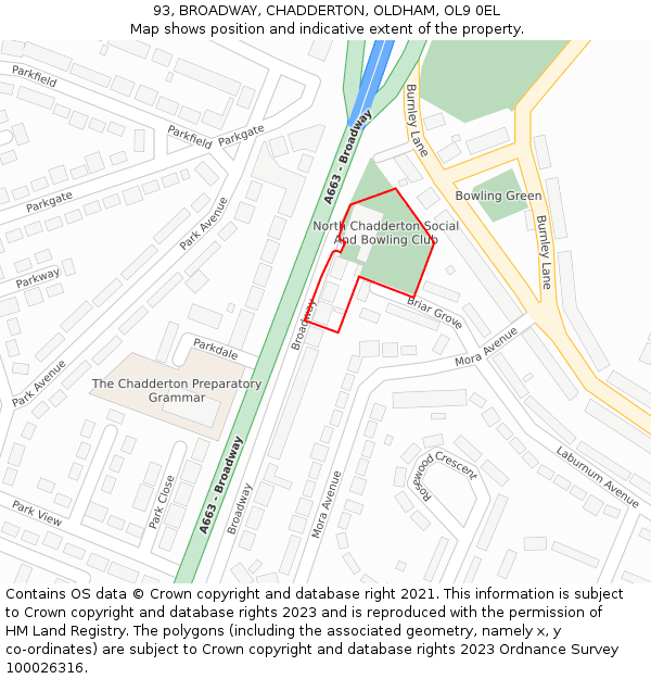 93, BROADWAY, CHADDERTON, OLDHAM, OL9 0EL: Location map and indicative extent of plot