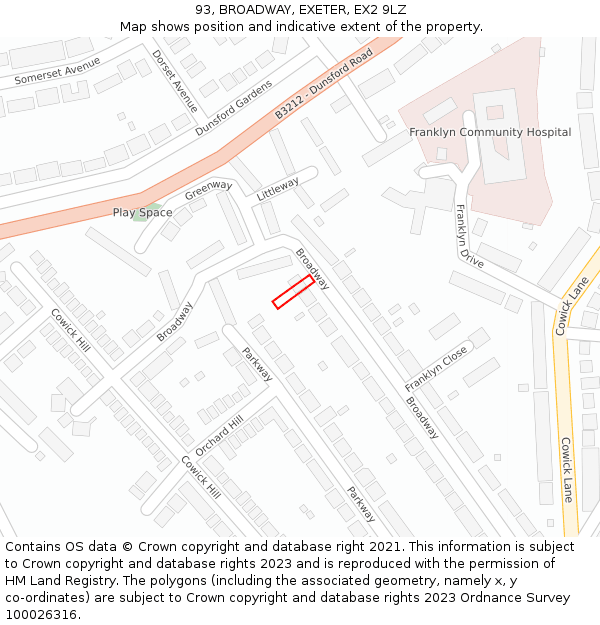 93, BROADWAY, EXETER, EX2 9LZ: Location map and indicative extent of plot