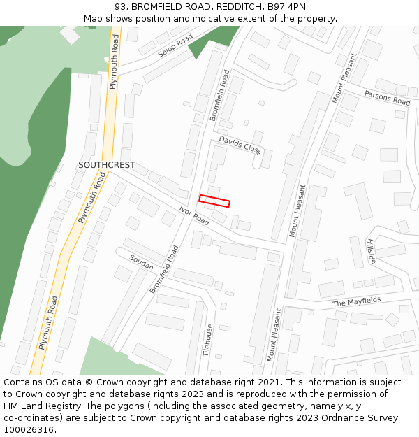 93, BROMFIELD ROAD, REDDITCH, B97 4PN: Location map and indicative extent of plot