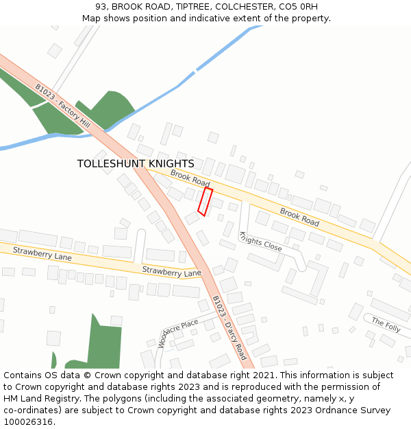 93, BROOK ROAD, TIPTREE, COLCHESTER, CO5 0RH: Location map and indicative extent of plot