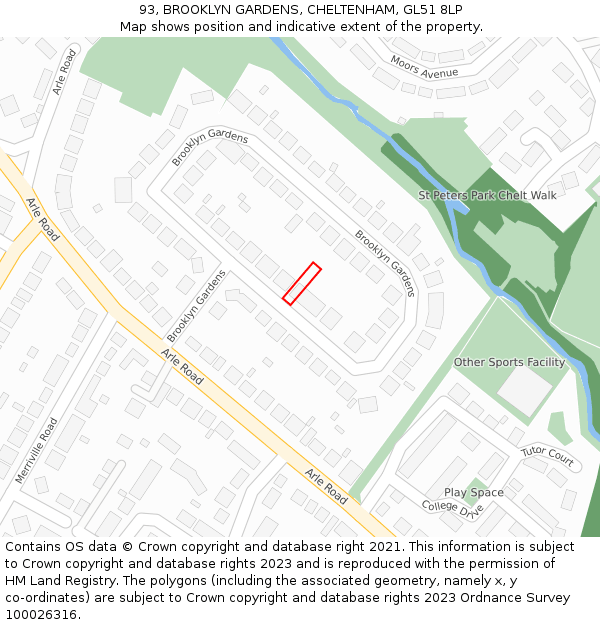 93, BROOKLYN GARDENS, CHELTENHAM, GL51 8LP: Location map and indicative extent of plot