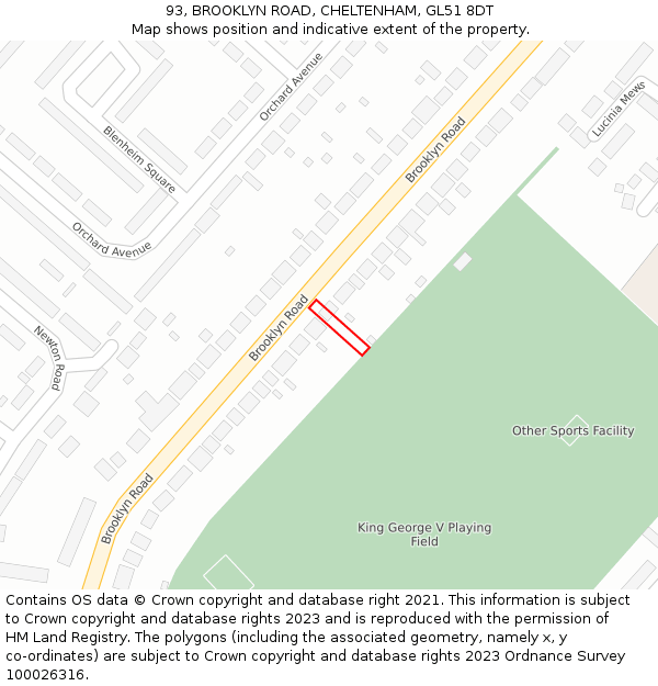 93, BROOKLYN ROAD, CHELTENHAM, GL51 8DT: Location map and indicative extent of plot