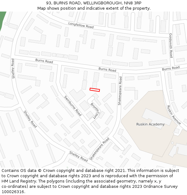 93, BURNS ROAD, WELLINGBOROUGH, NN8 3RP: Location map and indicative extent of plot