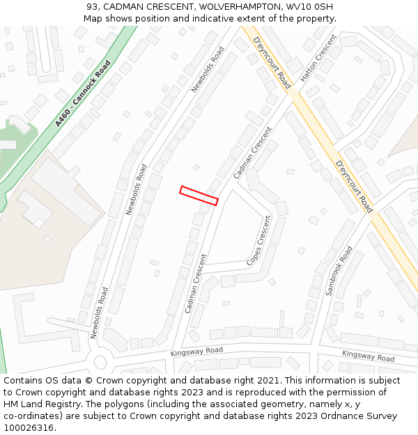 93, CADMAN CRESCENT, WOLVERHAMPTON, WV10 0SH: Location map and indicative extent of plot