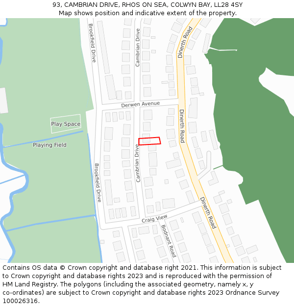 93, CAMBRIAN DRIVE, RHOS ON SEA, COLWYN BAY, LL28 4SY: Location map and indicative extent of plot