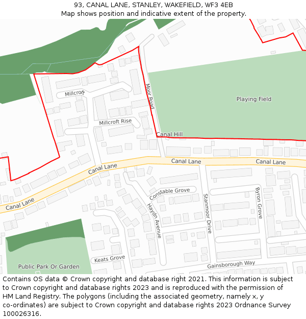 93, CANAL LANE, STANLEY, WAKEFIELD, WF3 4EB: Location map and indicative extent of plot