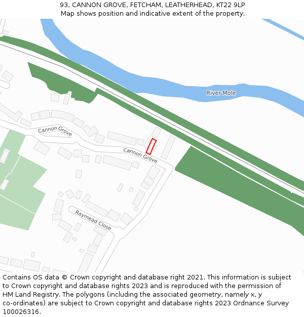 93, CANNON GROVE, FETCHAM, LEATHERHEAD, KT22 9LP: Location map and indicative extent of plot