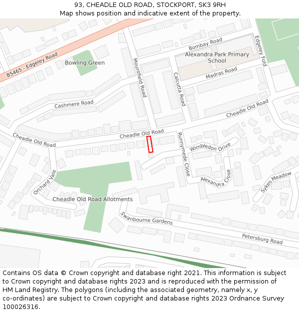 93, CHEADLE OLD ROAD, STOCKPORT, SK3 9RH: Location map and indicative extent of plot