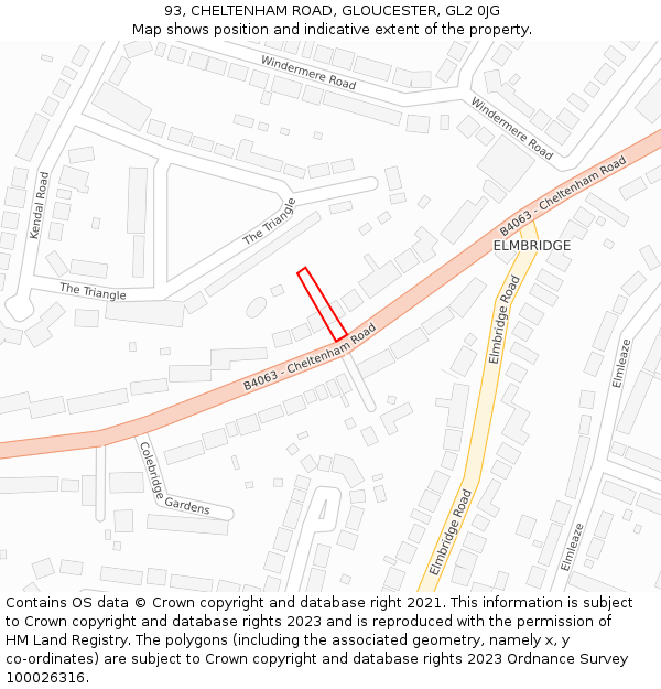 93, CHELTENHAM ROAD, GLOUCESTER, GL2 0JG: Location map and indicative extent of plot