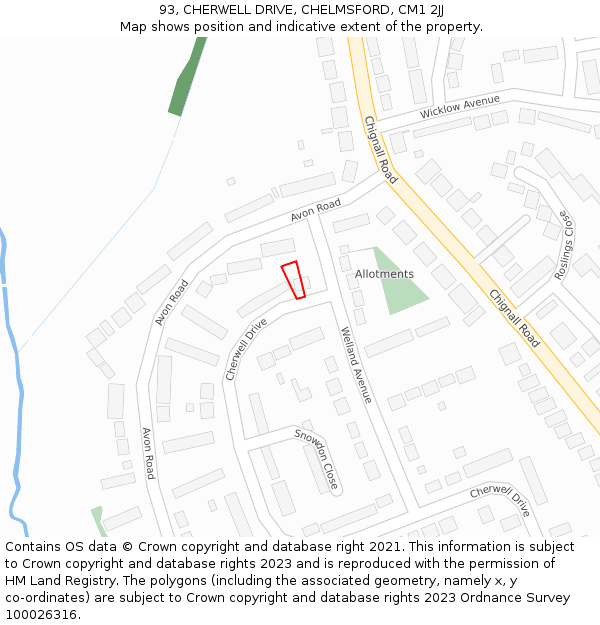 93, CHERWELL DRIVE, CHELMSFORD, CM1 2JJ: Location map and indicative extent of plot