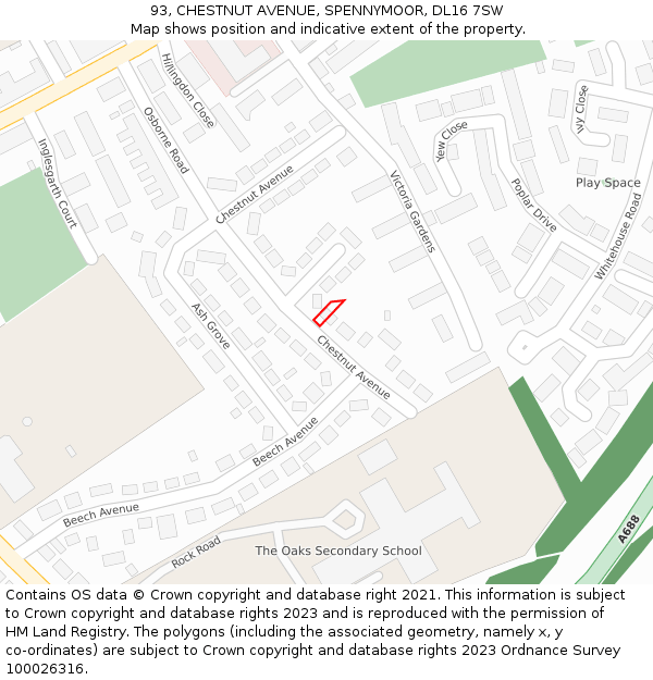 93, CHESTNUT AVENUE, SPENNYMOOR, DL16 7SW: Location map and indicative extent of plot