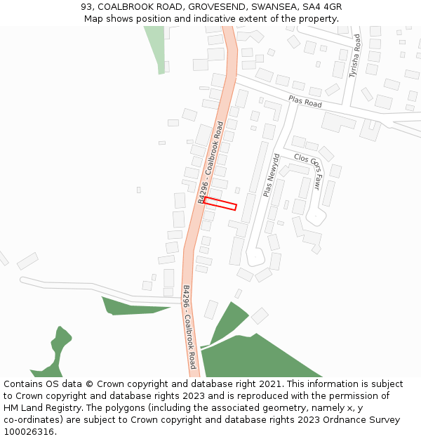 93, COALBROOK ROAD, GROVESEND, SWANSEA, SA4 4GR: Location map and indicative extent of plot