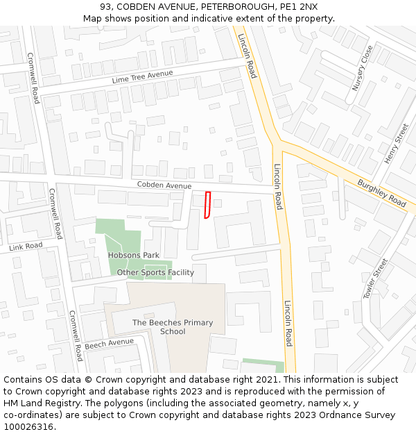 93, COBDEN AVENUE, PETERBOROUGH, PE1 2NX: Location map and indicative extent of plot