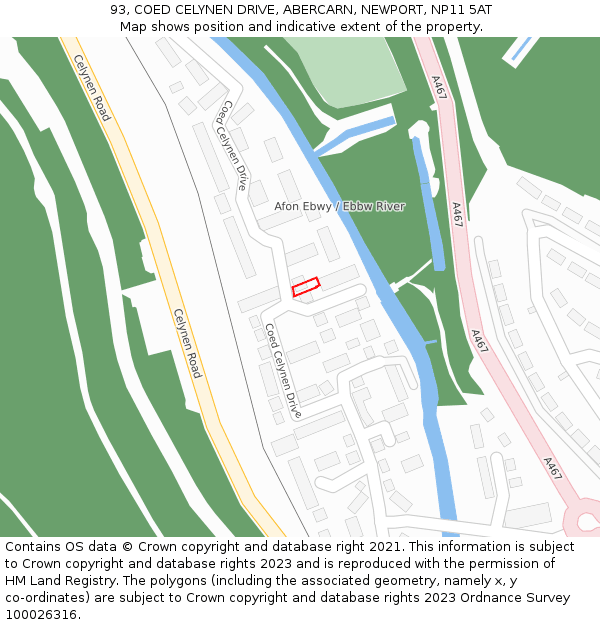 93, COED CELYNEN DRIVE, ABERCARN, NEWPORT, NP11 5AT: Location map and indicative extent of plot