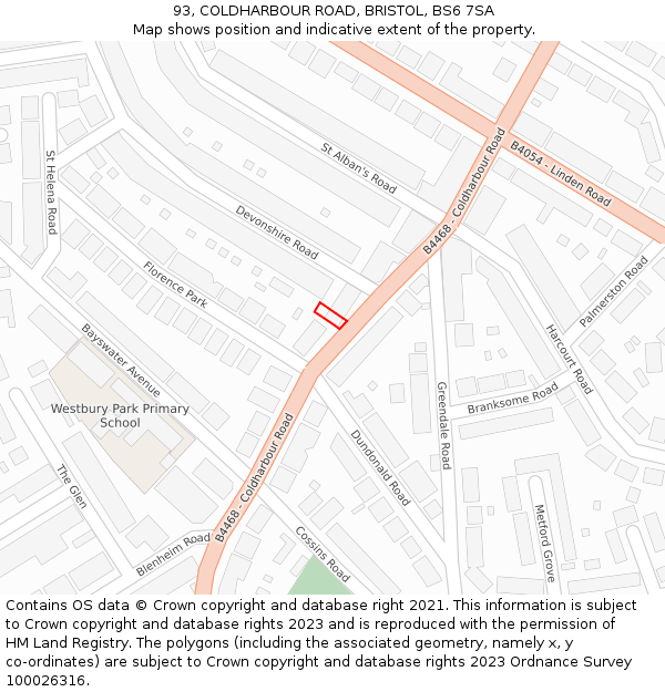 93, COLDHARBOUR ROAD, BRISTOL, BS6 7SA: Location map and indicative extent of plot