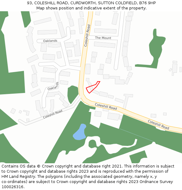 93, COLESHILL ROAD, CURDWORTH, SUTTON COLDFIELD, B76 9HP: Location map and indicative extent of plot