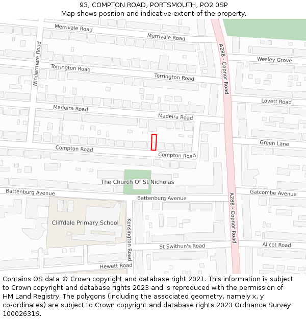 93, COMPTON ROAD, PORTSMOUTH, PO2 0SP: Location map and indicative extent of plot