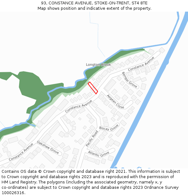 93, CONSTANCE AVENUE, STOKE-ON-TRENT, ST4 8TE: Location map and indicative extent of plot