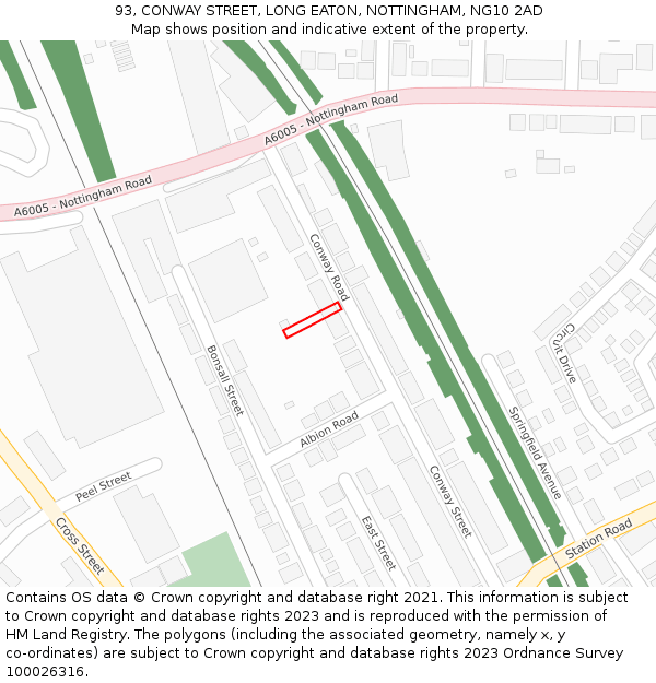 93, CONWAY STREET, LONG EATON, NOTTINGHAM, NG10 2AD: Location map and indicative extent of plot