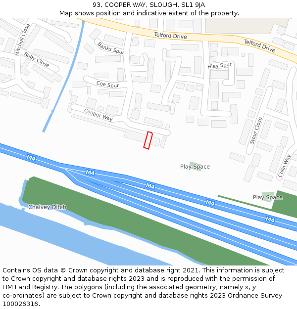 93, COOPER WAY, SLOUGH, SL1 9JA: Location map and indicative extent of plot