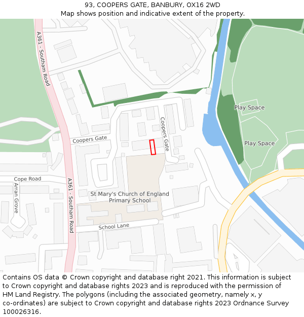 93, COOPERS GATE, BANBURY, OX16 2WD: Location map and indicative extent of plot