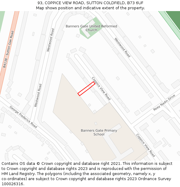93, COPPICE VIEW ROAD, SUTTON COLDFIELD, B73 6UF: Location map and indicative extent of plot