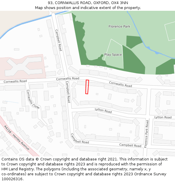 93, CORNWALLIS ROAD, OXFORD, OX4 3NN: Location map and indicative extent of plot