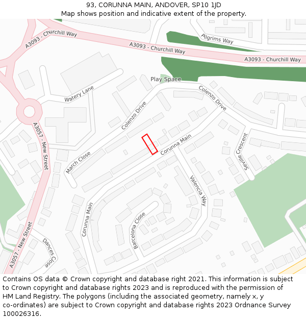 93, CORUNNA MAIN, ANDOVER, SP10 1JD: Location map and indicative extent of plot