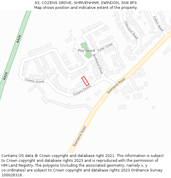 93, COZENS GROVE, SHRIVENHAM, SWINDON, SN6 8FS: Location map and indicative extent of plot