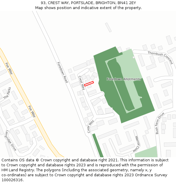 93, CREST WAY, PORTSLADE, BRIGHTON, BN41 2EY: Location map and indicative extent of plot