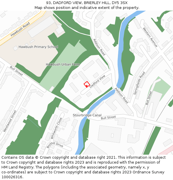 93, DADFORD VIEW, BRIERLEY HILL, DY5 3SX: Location map and indicative extent of plot