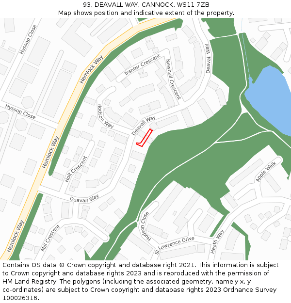 93, DEAVALL WAY, CANNOCK, WS11 7ZB: Location map and indicative extent of plot